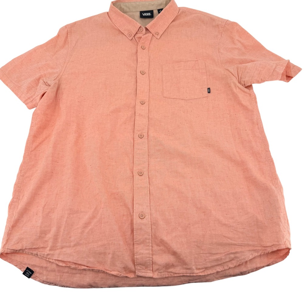 Vans Button Down Shirt Mens Large Salmon‎ Pink Excellent Flecked Cotton SS